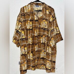 Vintage Y2K USA Blue Boy Button Up Shirt Yellow DJ Hip Hop Cartoon Size 2XL